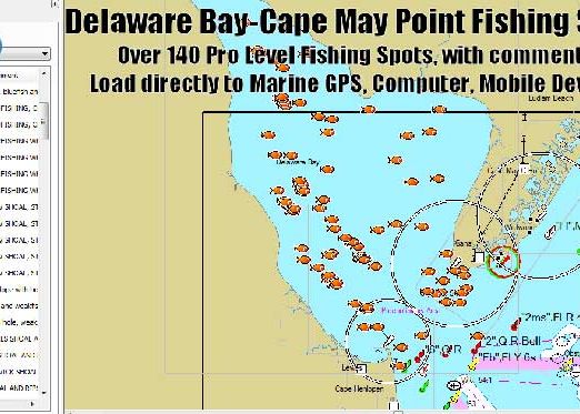Delaware Bay Fishing Spots Map for GPS