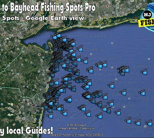 Sandy Hook to Bayhead New Jersey Fishing Spots Map